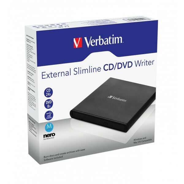VERBATIM External Slimline CD/DVD Writer 98938