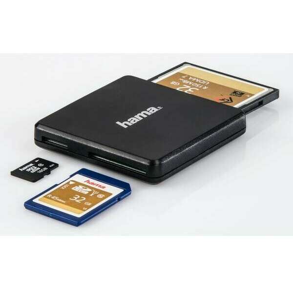 HAMA USB 3.0 Multi-Card Reader, SD/MicroSD/CF, Black