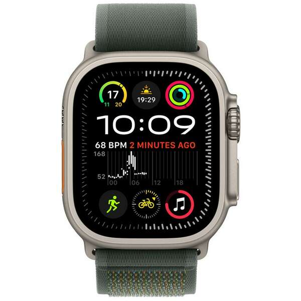 APPLE Watch 49mm Loop Green Trail Loop - S/M - Natural Titanium Finish mxtn3zm/a