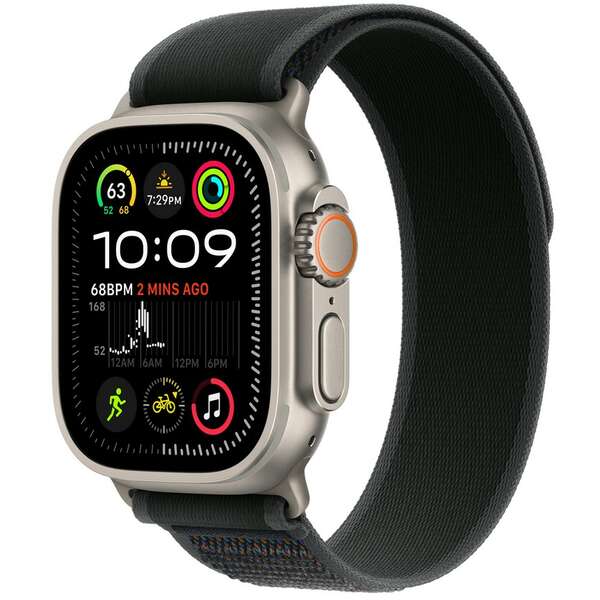 APPLE Watch 49mm Loop Black Trail Loop - M/L - Natural Titanium Finish mxtr3zm/a