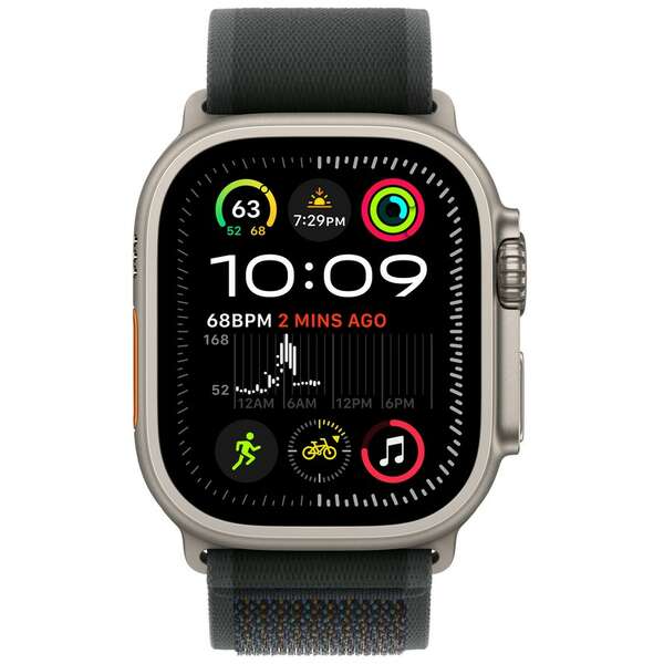 APPLE Watch 49mm Loop Black Trail Loop - M/L - Natural Titanium Finish mxtr3zm/a