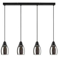 RABALUX Ilmari, visilica metal crna/dimljeno staklo, 4xE27, tekstilni kabal, visina 120cm, dužina 72cm