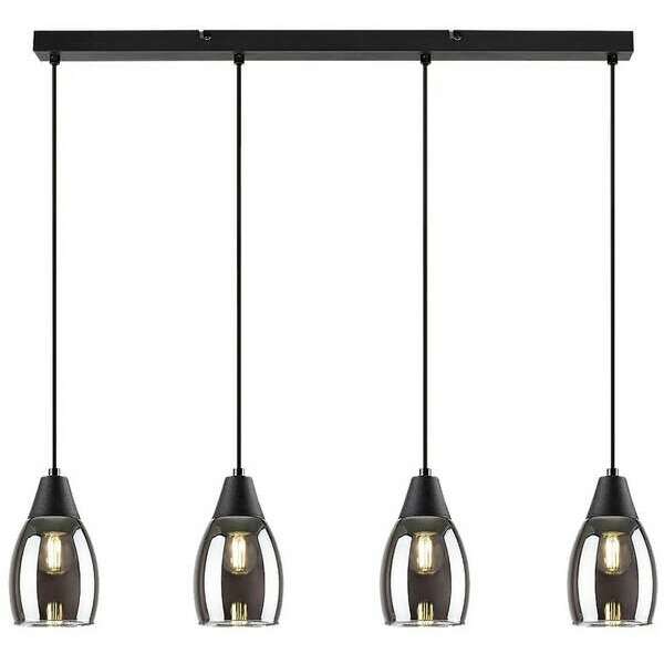 RABALUX Ilmari, visilica metal crna/dimljeno staklo, 4xE27, tekstilni kabal, visina 120cm, dužina 72cm