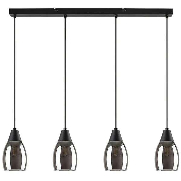 RABALUX Ilmari, visilica metal crna/dimljeno staklo, 4xE27, tekstilni kabal, visina 120cm, dužina 72cm