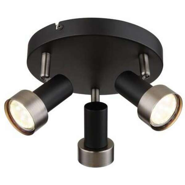 RABALUX Konrad, plafonska lampa, mat crna sa srebrnom metalnom abažurom, GU10 3x50W IP20