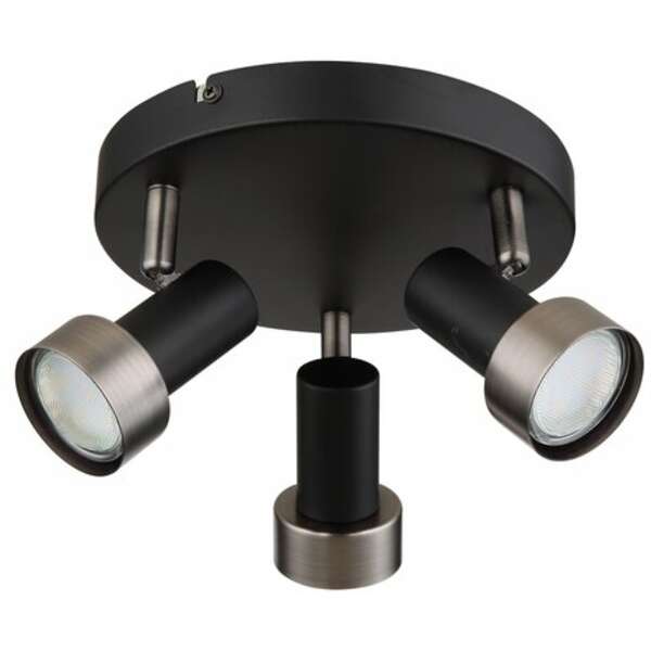 RABALUX Konrad, plafonska lampa, mat crna sa srebrnom metalnom abažurom, GU10 3x50W IP20