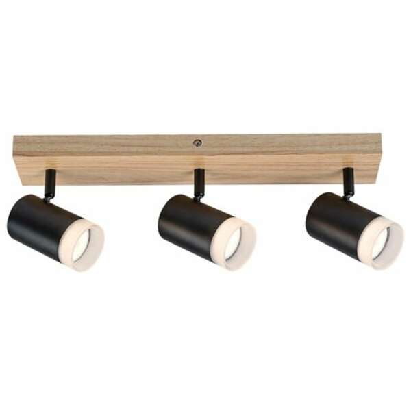 RABALUX Toras, drvena plafonska lampa sa metalnim crnim abažurom, GU10 3x5W IP22