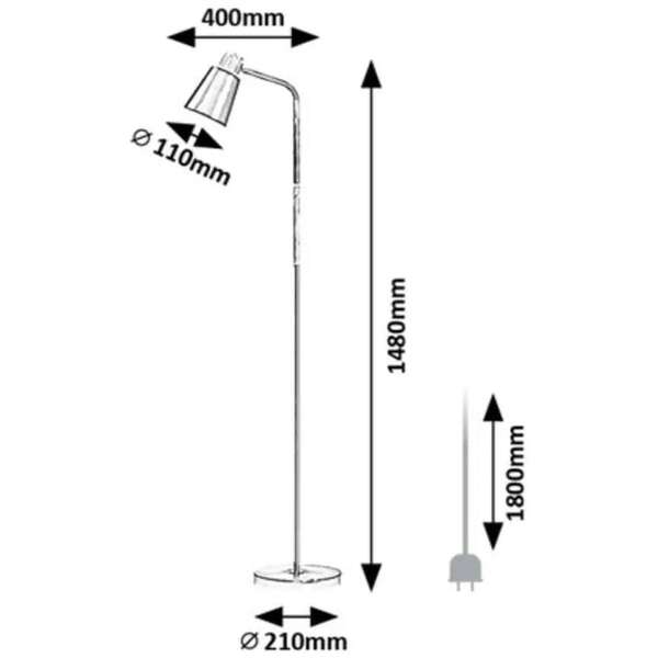 RABALUX Azim, crna metalna podna lampa, E27 1x40W, L40cm