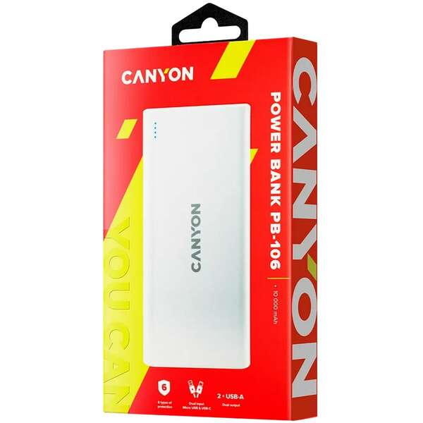 CANYON Power bank 10000mAh 5W White CNE-CPB1006W