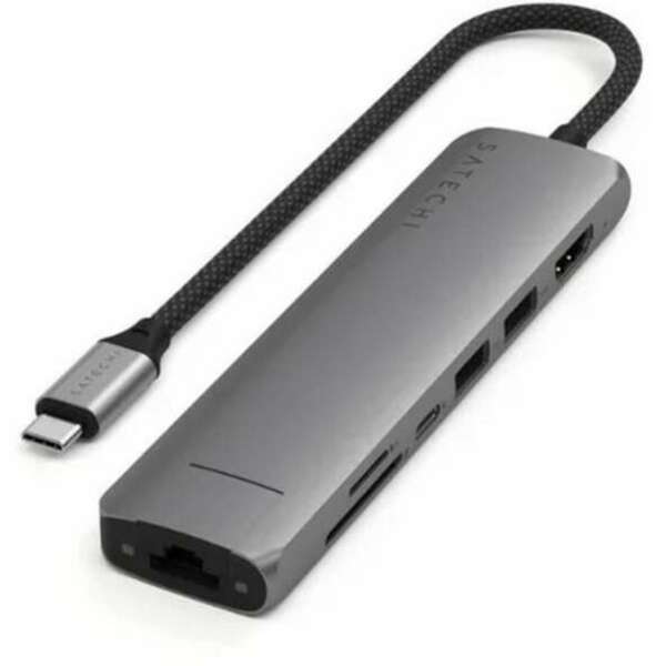 SATECHI 7-in-1 USB-C Slim Multiport Adapter with Ethernet Silver ST-P7SS HUB