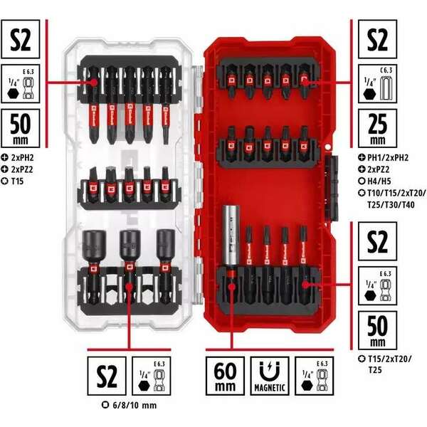 EINHELL S-Case 28 kom Set impaktor bitova 25-50mm bit i nas Kljucevi 6-8-10