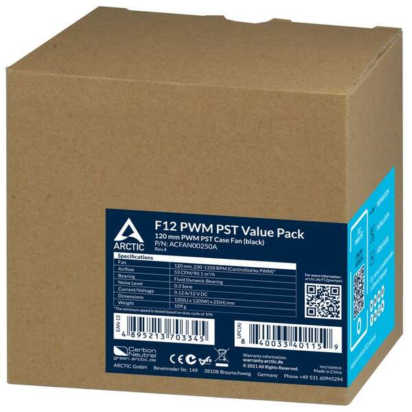ARCTIC F12 PWM PST 5packc ACFAN00250A 120mm Black
