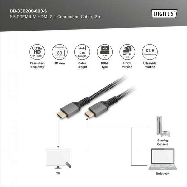 DIGITUS Kabl premijum HDMI na HDMI 2.1 8K 2m crni