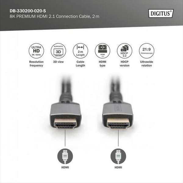 DIGITUS Kabl premijum HDMI na HDMI 2.1 8K 2m crni