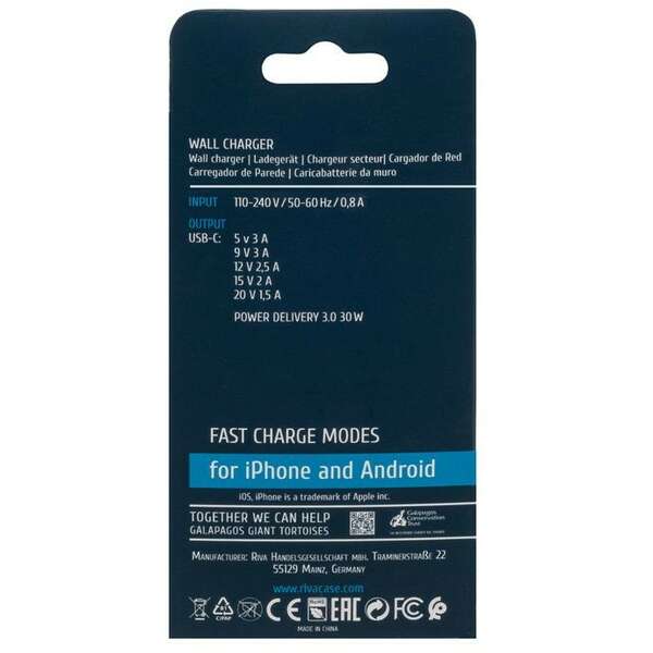 RIVACASE PS4193, 30W PD 3.0/ 1 USB-C, White RIVACASE PS4193, 30W PD 3.0/ 1 USB-C, White