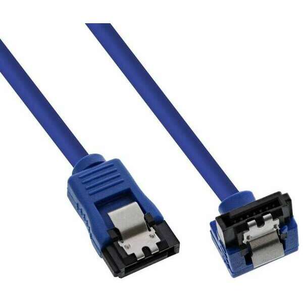 E-GREEN Kabl S-ATA data 0.5m pod uglom, sa Metalnim kopcama-plavi