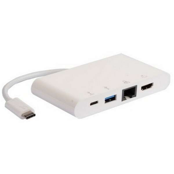 E-GREEN Adapter USB 3.1 tip C (M) - HDMI + USB3.0 + RJ45 + tip C (F) beli