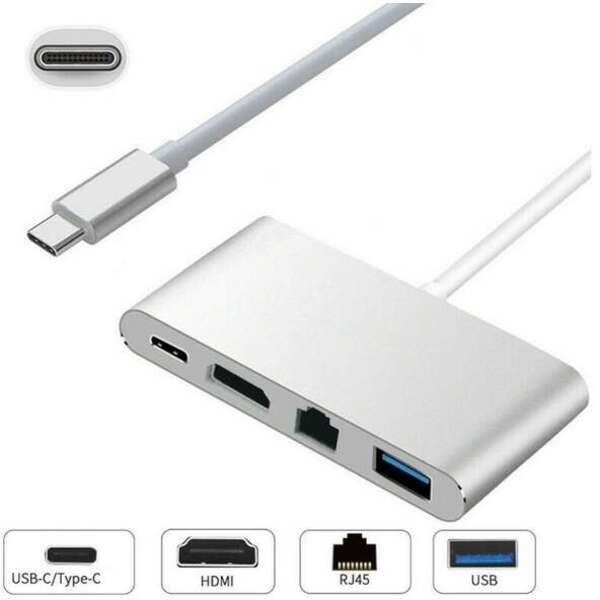 E-GREEN Adapter USB 3.1 Tip C(M) - HDMI+USB 3.0+Tip C+RJ45(F)