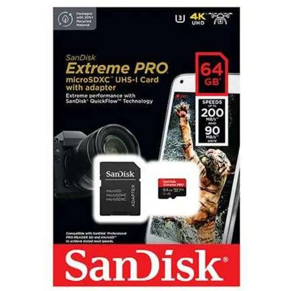 SANDISK SDXC 64GB Micro Extreme Pro 200MB/s A2 C10 V30 UHS-I US+Ad