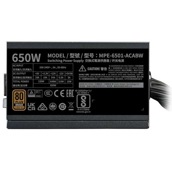 COOLER MASTER MWE V3 650W (MPE-6501-ACAAW-3BEU) 5Y