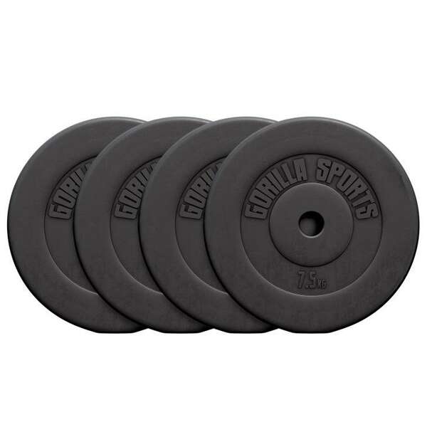 GORILLA SPORTS Set tegova oblozenih plastikom (30 kg - 4 x 7,5 kg)