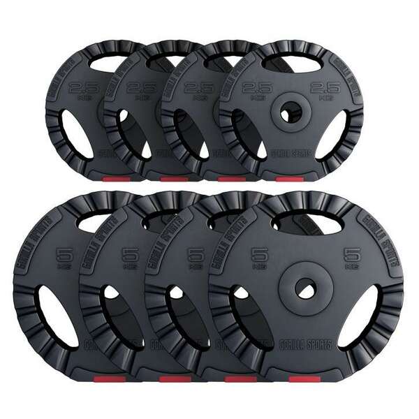 GORILLA SPORTS Set plasticnih tegova sa rukohvatima 30 kg (4 x 2,5 kg, 4 x 5 kg)