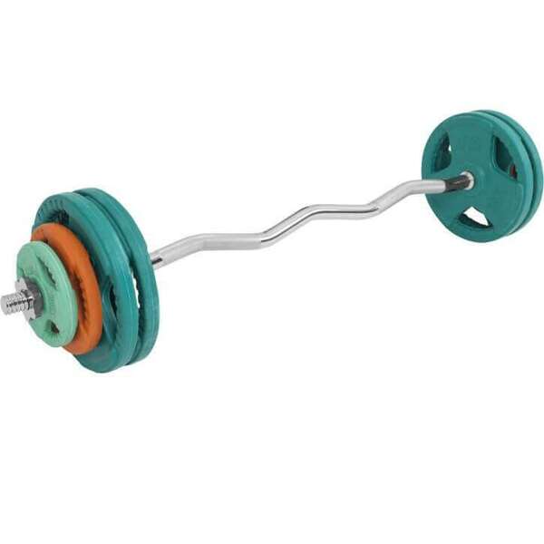 GORILLA SPORTS Kriva EZ sipka sa zvezdastim maticama + Gumirani diskovi (ukupno 35 kg)