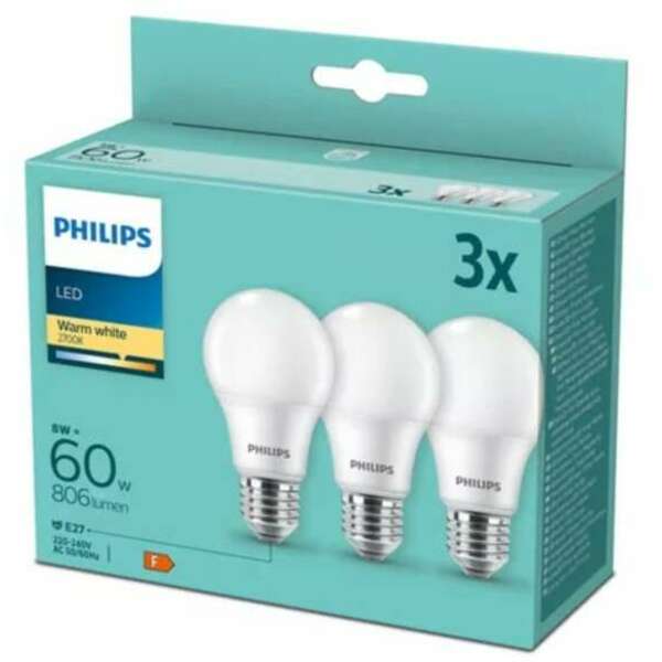 PHILIPS PS727    8W (60W) A60 E27 WW FR ND 3PF/6 DISC