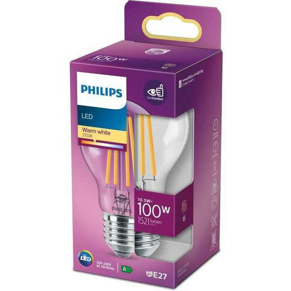 PHILIPS   clasic  10,5W(100W) E27 WW 2700K A60 CL ND RFSRT/4