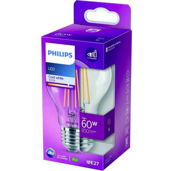 PHILIPS   classic  7W(60W) E27 CW 4000K A60 CL ND SRT4