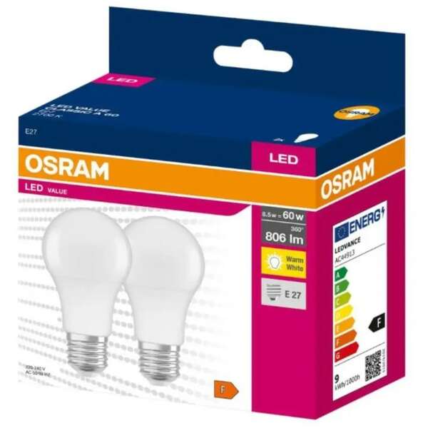 OSRAM  LED  60w 2700k toplo bela E27 dvopak