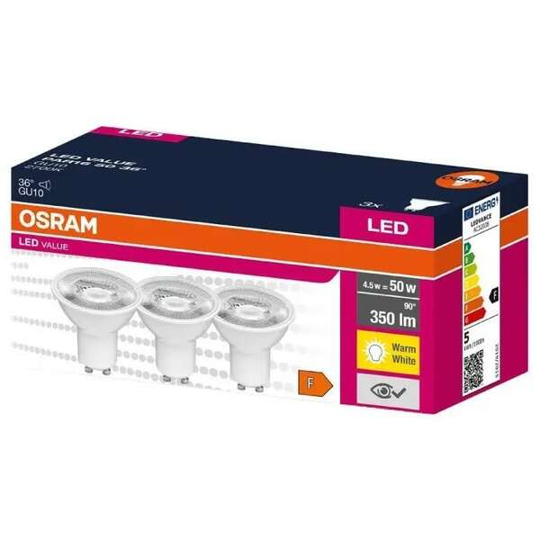 OSRAM  LED  4,5w 2700k toplo bela GU10 3pak