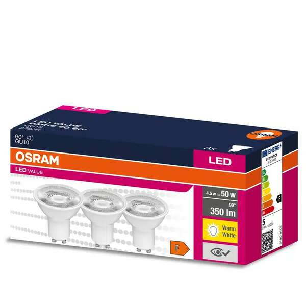 OSRAM  led  4,5W 2700k GU10 3kom plasticna