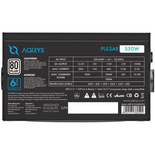 AQIRYS Pulsar 550W - ARGB 80+ Bronze