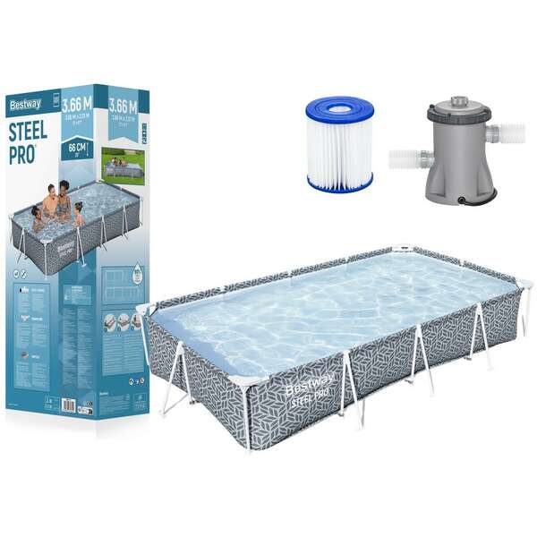 BESTWAY Steel Pro bazen sa metalnim ramom 366×201×66 cm set sa filter pumpom