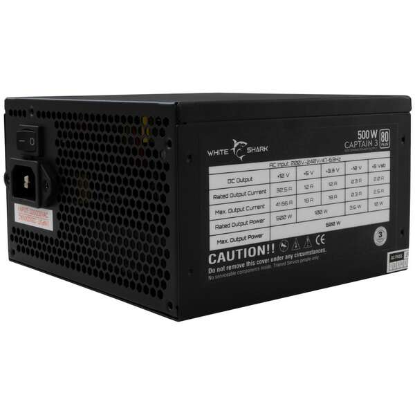 WHITE SHARK GPSU W500F CAPTAIN - 3, 500W 80 + RGB, PC Power
