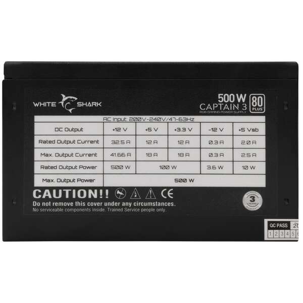WHITE SHARK GPSU W500F CAPTAIN - 3, 500W 80 + RGB, PC Power