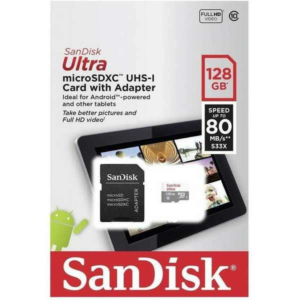 SANDISK SDXC 128GB 80MB/s Class 10 +Adap.