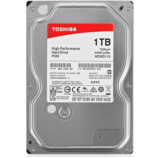 TOSHIBA 1TB 3.5 SATA III 64MB 7.200rpm HDWD110UZSVA P300 series bulk