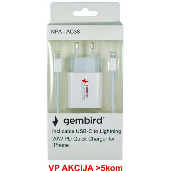 GEMBIRD NPA-AC38 brzi punjac USB C kabl na lightning Apple iphone 20W