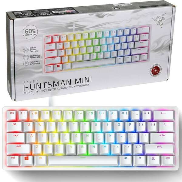 RAZER Huntsman Mini Mercury Edition 60% Opto-Gaming Keyboard Linear Red Switch