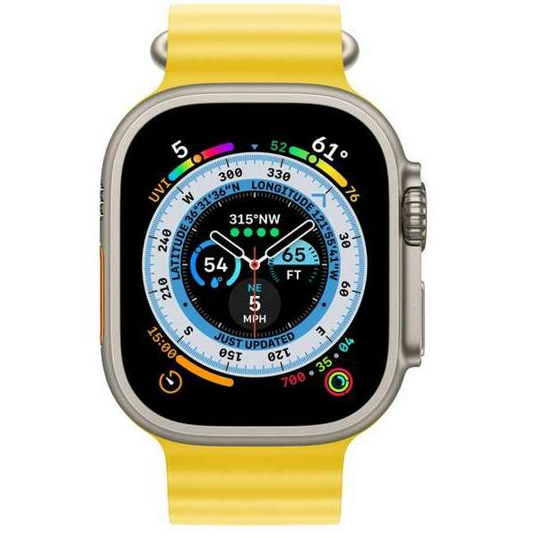 APPLE Watch Ultra GPS + Cellular 49mm Titanium Case with Yellow Ocean Band mnhg3se/a 