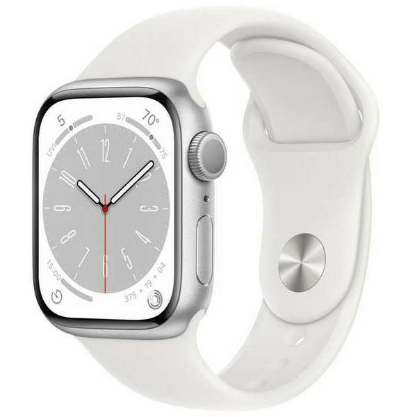 APPLE Watch Series 8 GPS 45mm Silver Aluminium Case with White Sport Band - Regular mp6n3se/a 