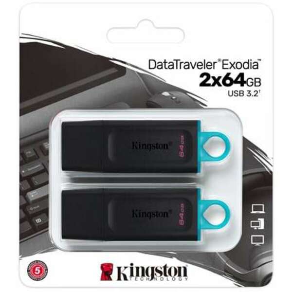 KINGSTON fleš pen 64GB DataTravelerExodia 3.2,2kom, DTX/64GB-2P