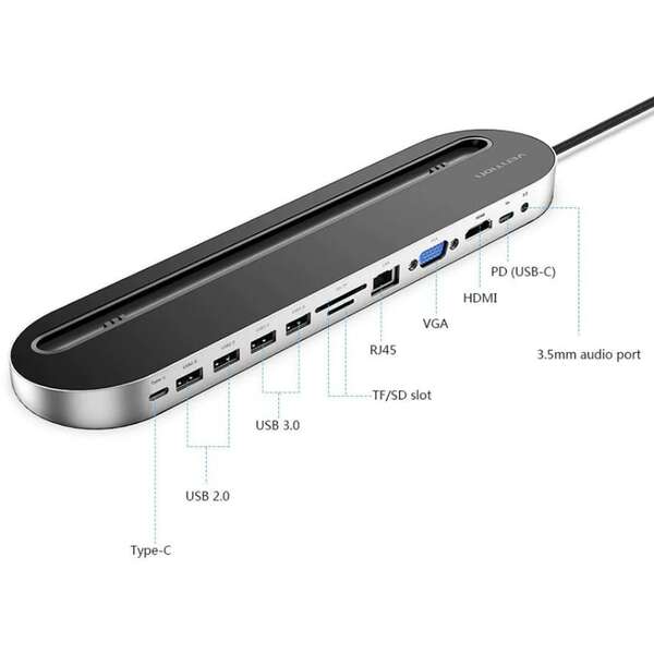 VENTION 12 u 1 Docking station Type-C - Crna