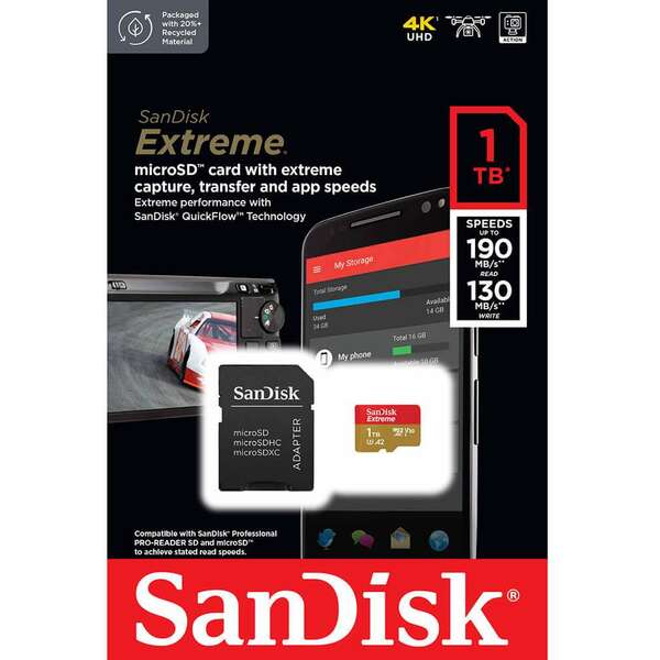 SANDISK SDXC 1TB Extreme micro 190MB/s UHS-I Class10 U3 V30 + ADAPTER