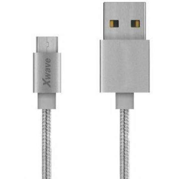 XWAVE USB Micro 2m 2A Al /silver mesh