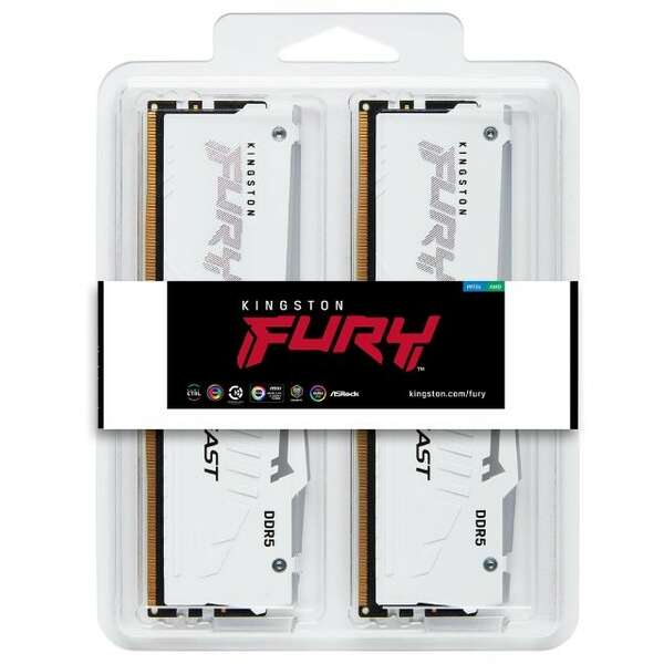 KINGSTON DIMM DDR5 64GB (2x32GB kit) 5200MT/s KF552C36BWEAK2-64 Fury Beast RGB White Expo