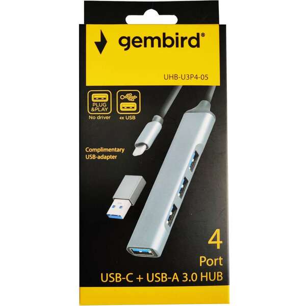 GEMBIRD UHB-U3P4-05 HUB Type-C+A to 4USB3.0 Aluminum