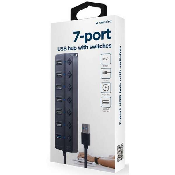 GEMBIRD UHB-U3P1U2P6P-01 7-port USB hub (1xUSB 3.1 + 6xUSB 2.0) with switches black